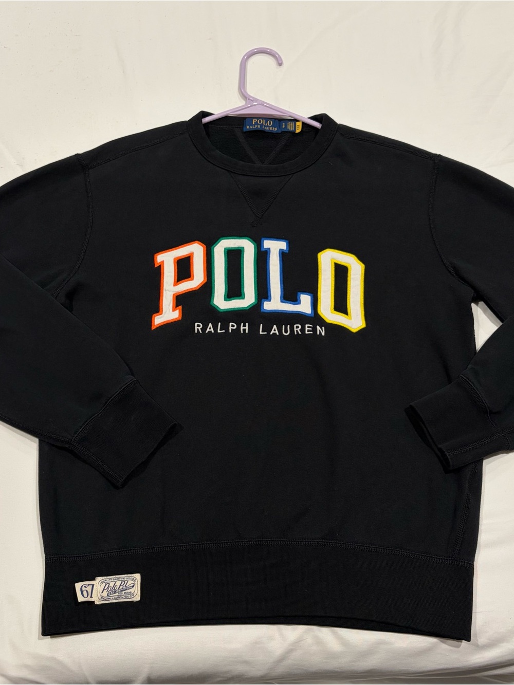 Ralph Lauren Black Crewneck Sweatshirt with Multi-Color POLO Logo